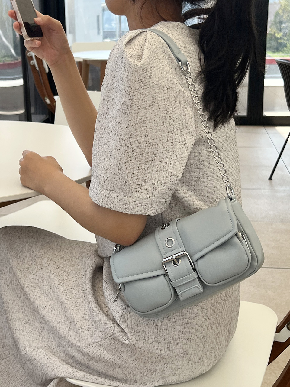 Eyelet Leather Belt Chain Mini Shoulder Bag