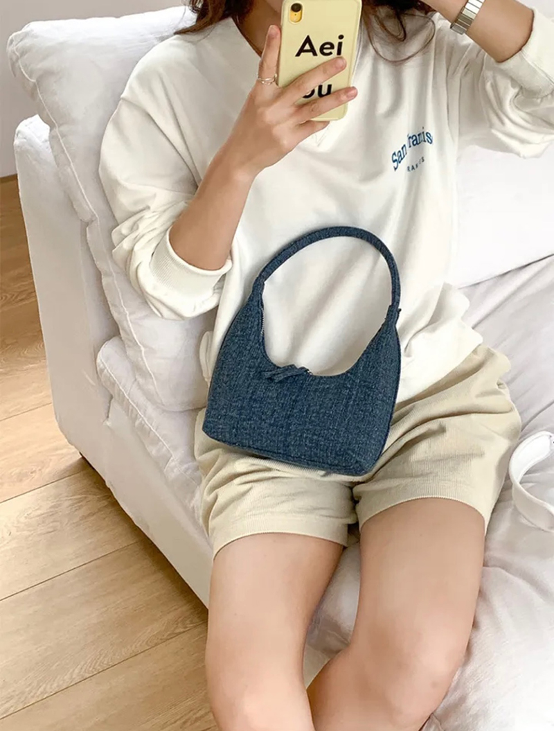 Blooming Round Denim Shoulder Bag