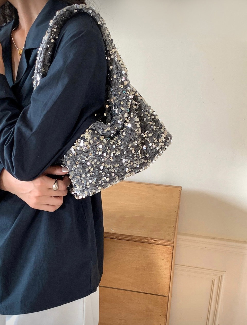 Bling Shirred Silver Mini Tote Bag