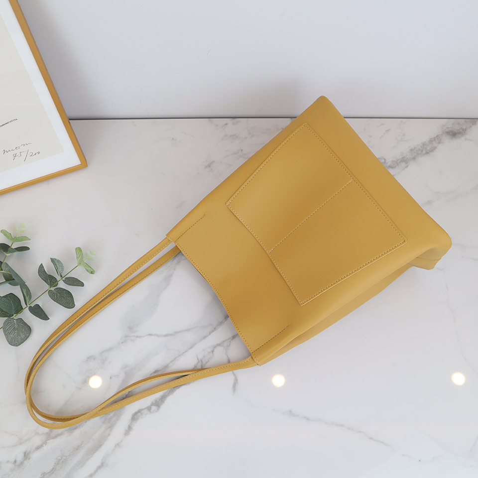 2-Pocket Square Leather Tote Bag/Shoulder Bag