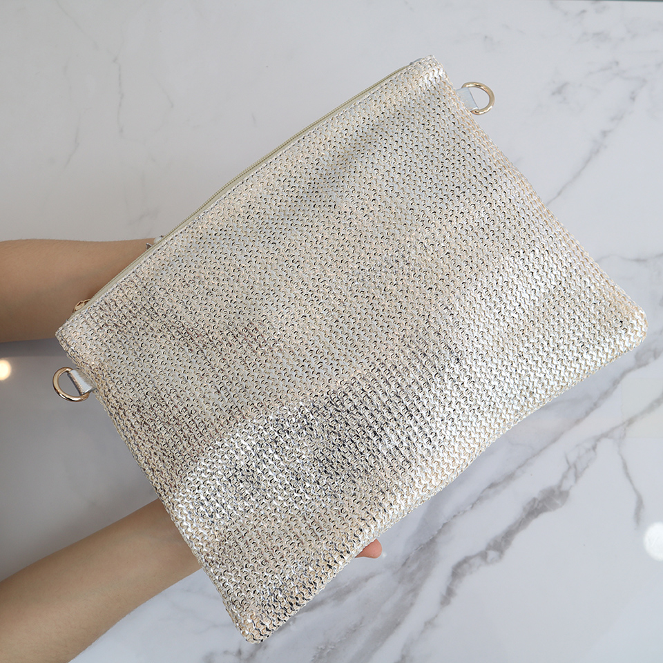 Bling Pearl Rattan Silver Cross Clutch Bag