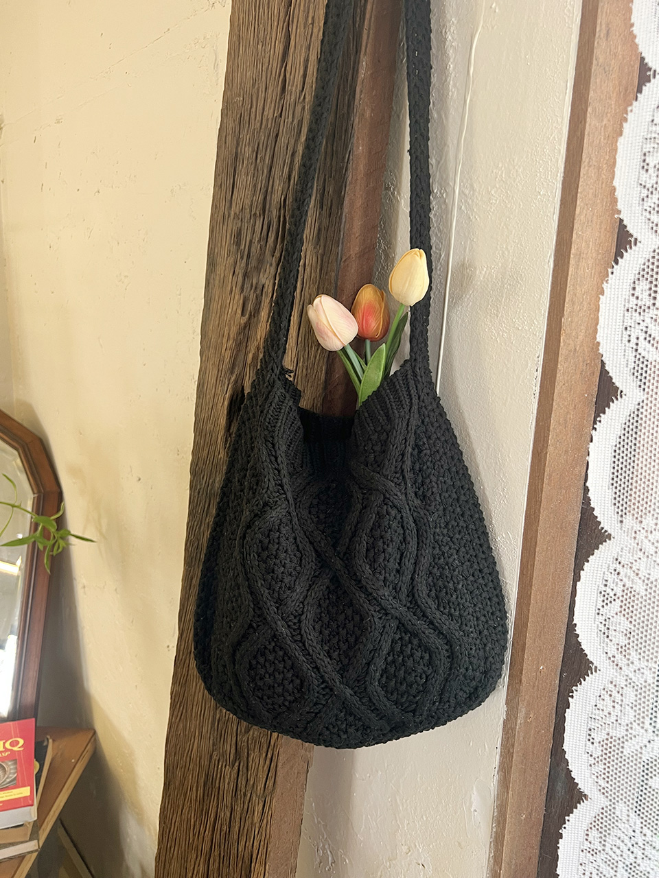 Knit twist crochet shoulder eco bag