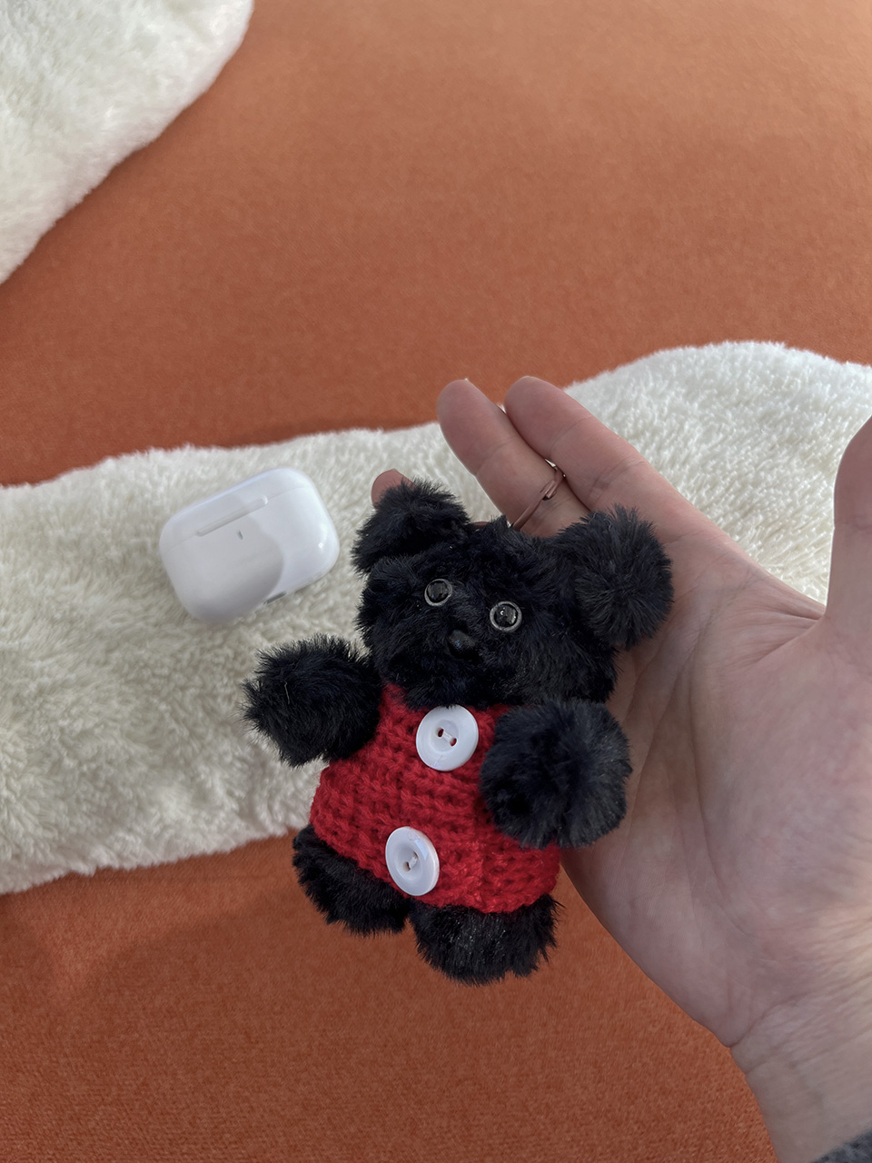 Knitted teddy bear button charm