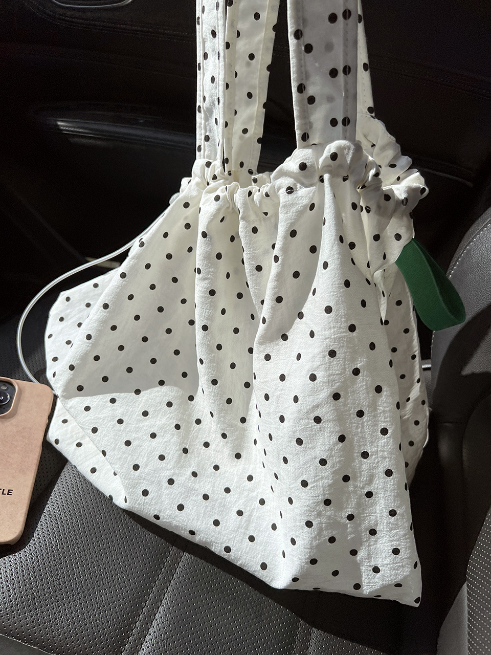[3 colors] Dot Lettering String Bucket Bag