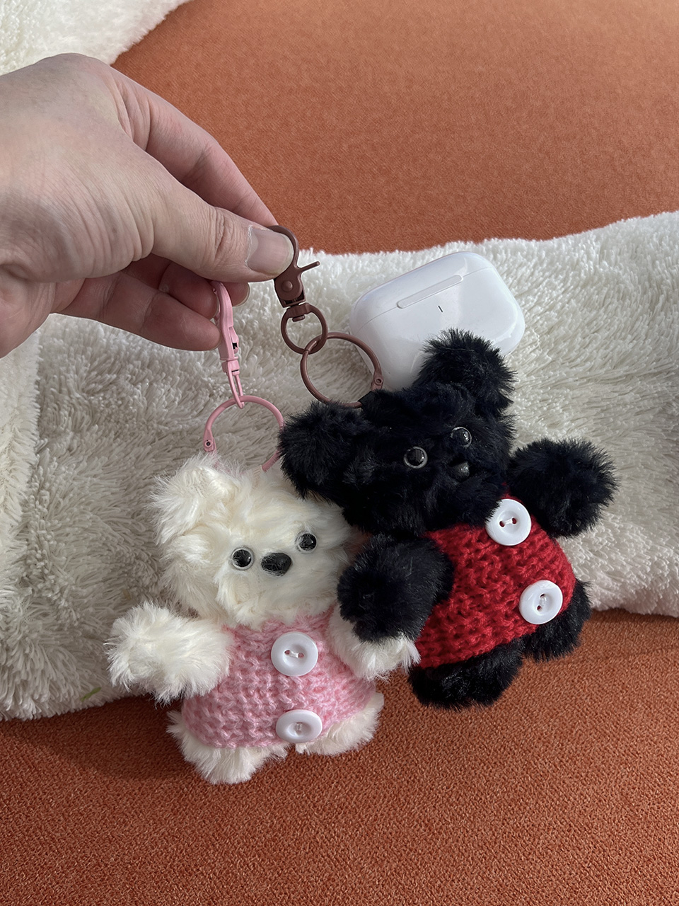 Knitted teddy bear button charm