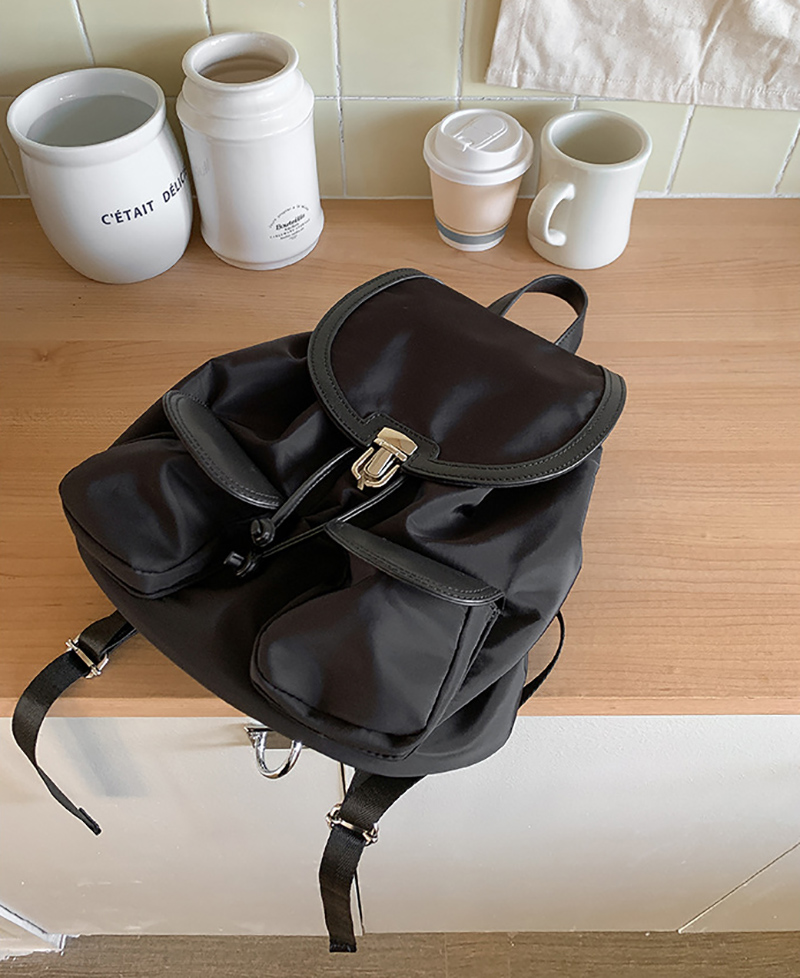 Buckle nylon string pocket daily backpack