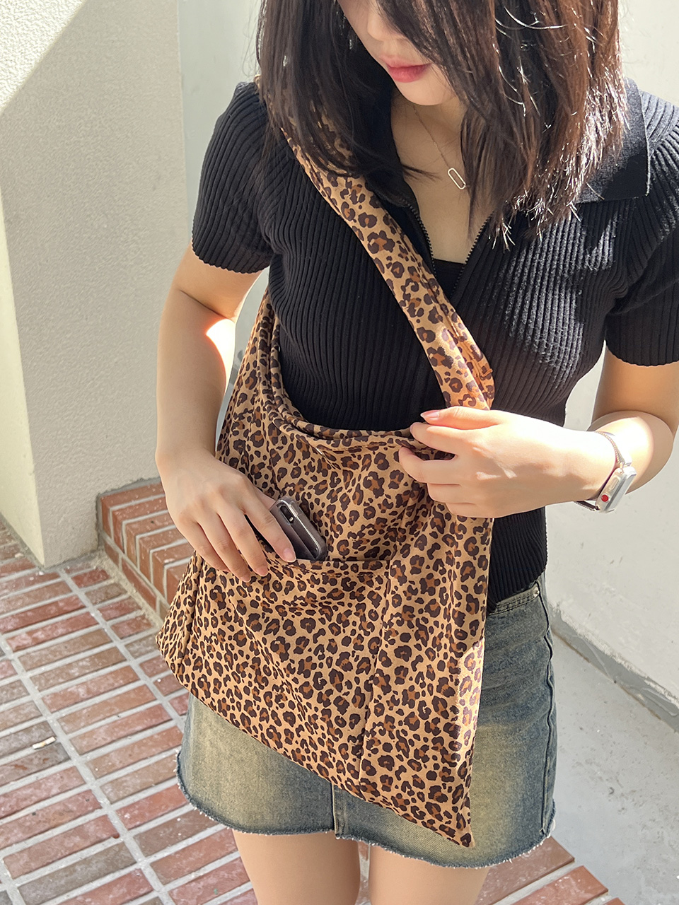 Leopard print suede eco bag/tote bag