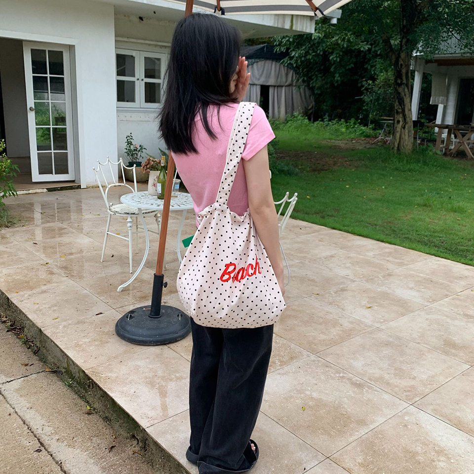 [3 colors] Dot Lettering String Bucket Bag