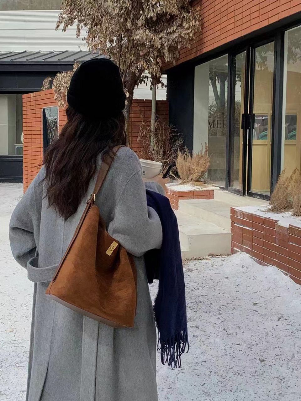 Suede Buckle Big Tote Bag/Shoulder Bag