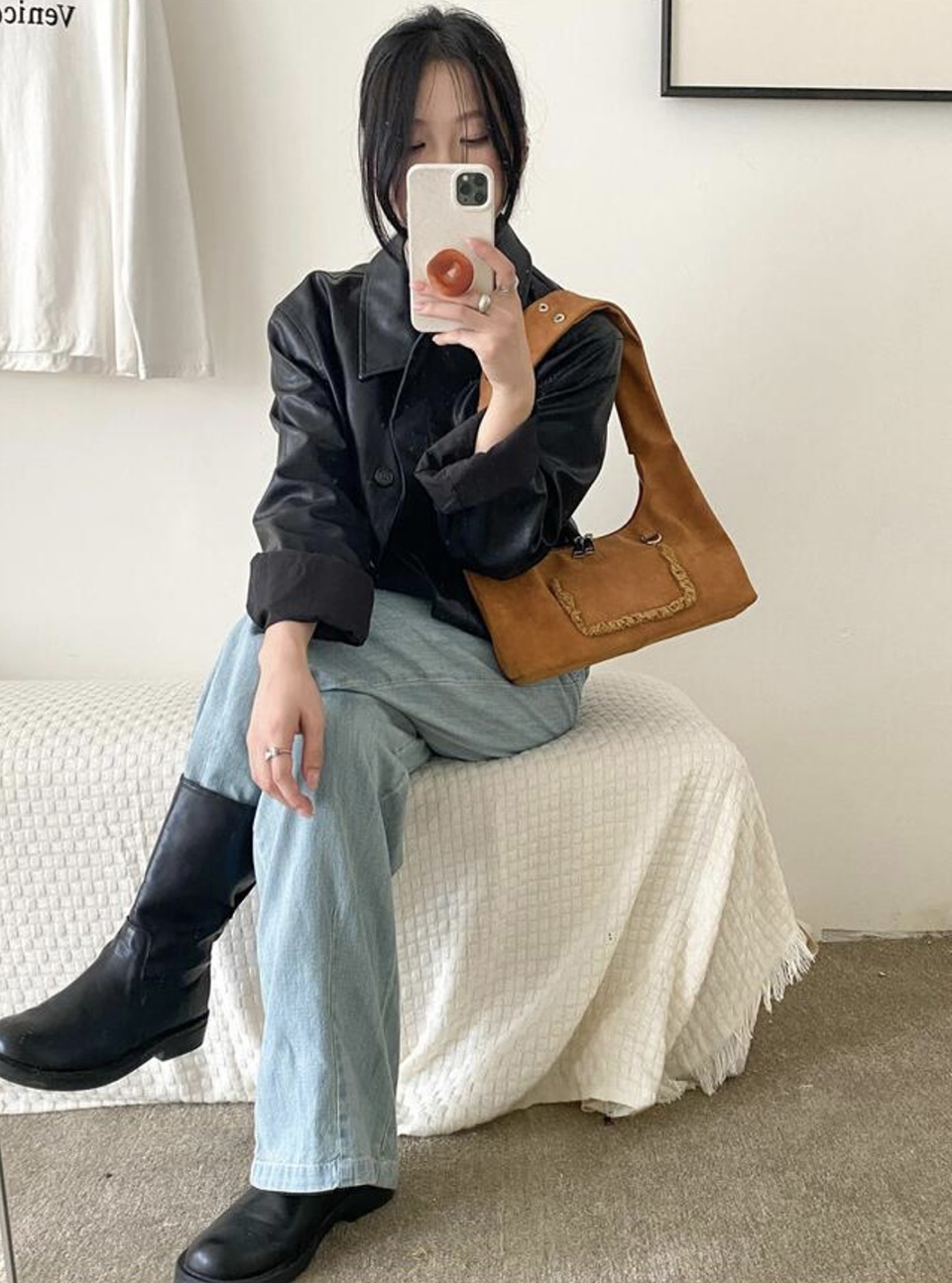 Suede Pocket Tote Bag/Shoulder Bag