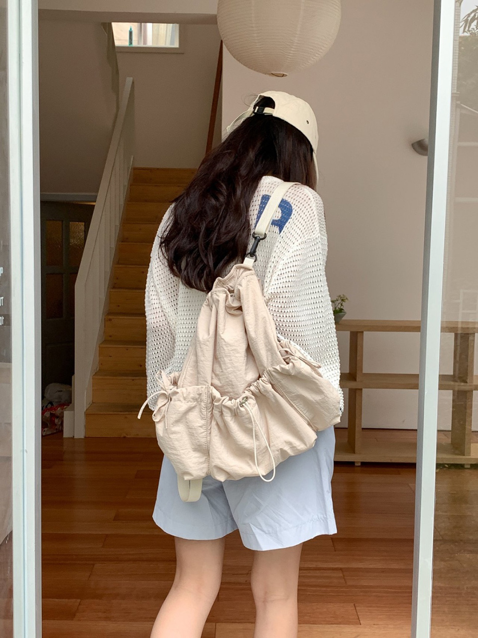 [3 colors] Ribbon Nylon Shirring String Backpack