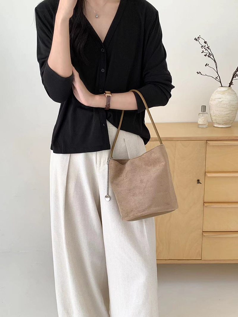 Suede Chain Mini Shoulder Bucket Bag