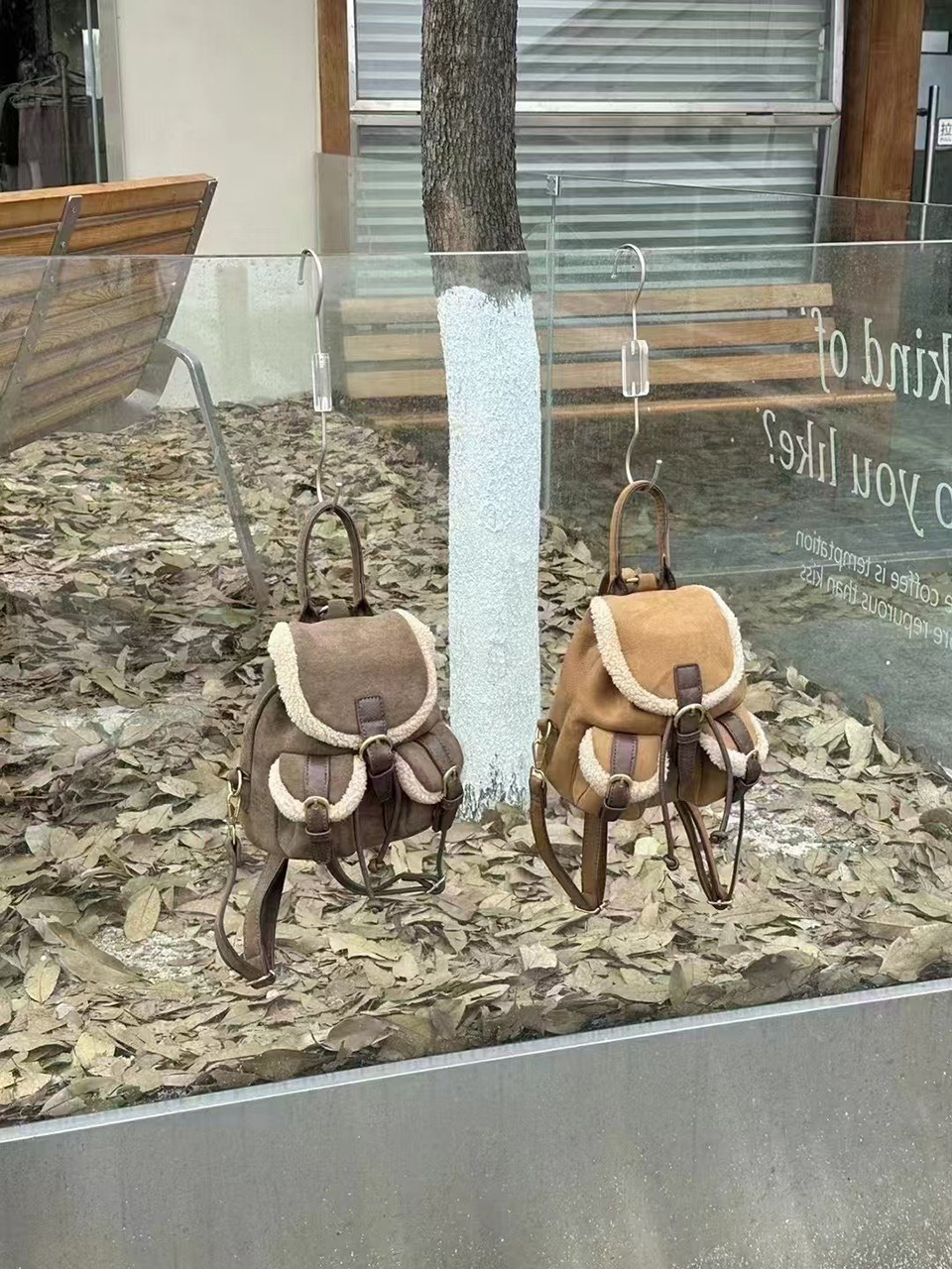 Suede pocket sheepskin bucket bag/mini backpack