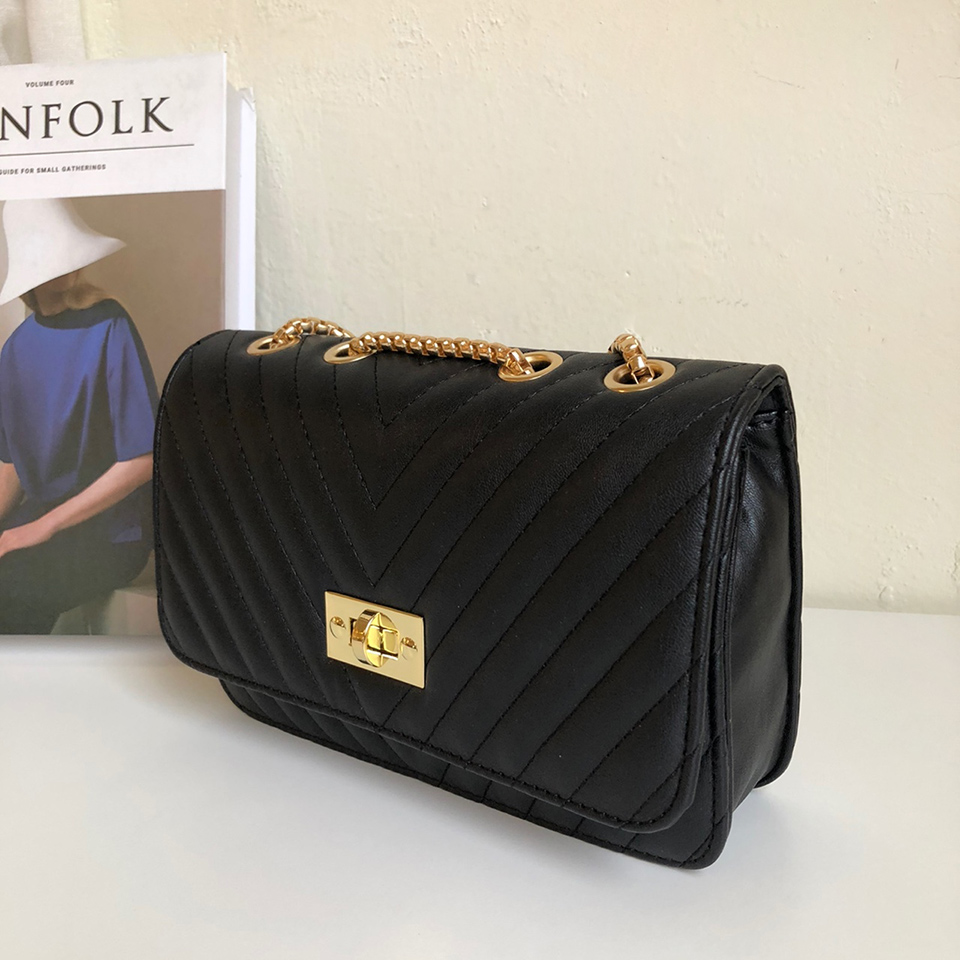 V-Quilted Mini Square Chain Bag