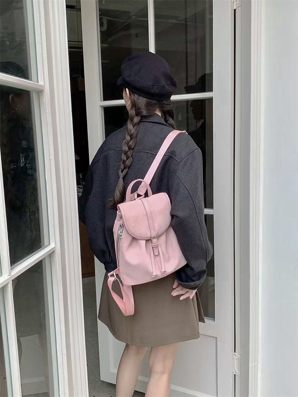 Suede Sheepskin Leather Mini Bucket Bag/Backpack