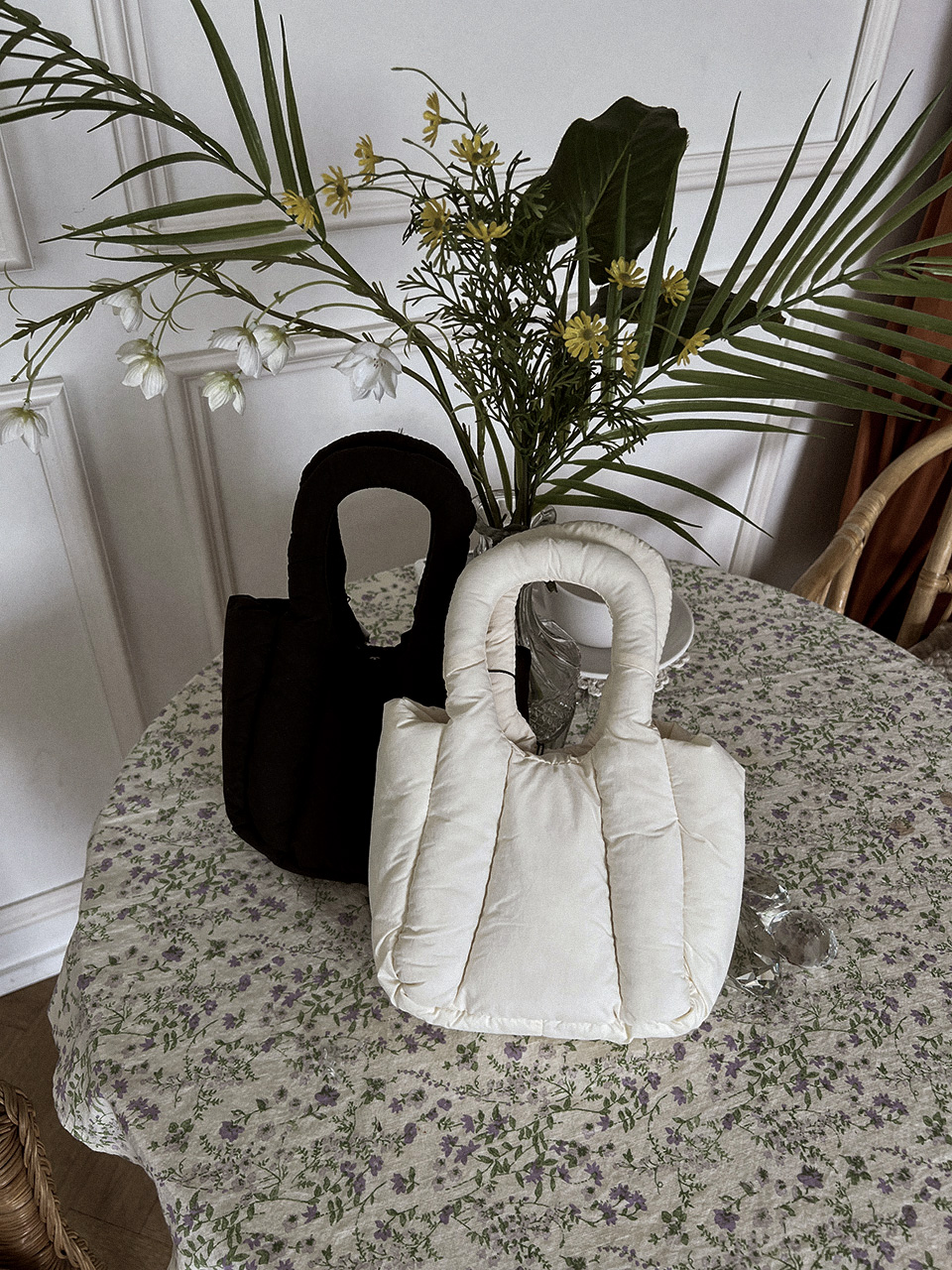 Nylon quilted chain mini tote bag