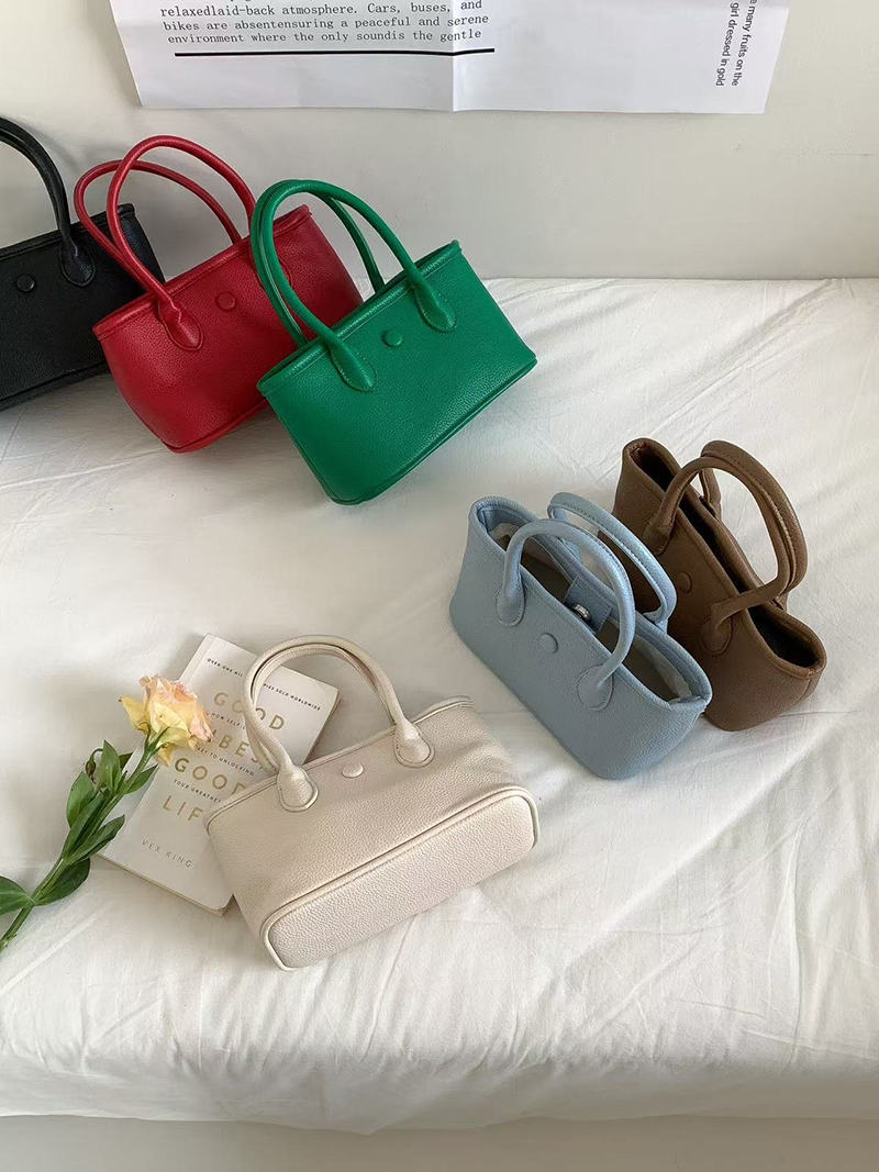 Button Square Leather Mini Tote Bag