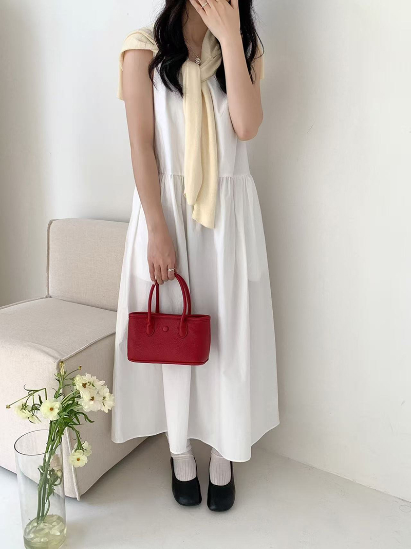 Button Square Leather Mini Tote Bag