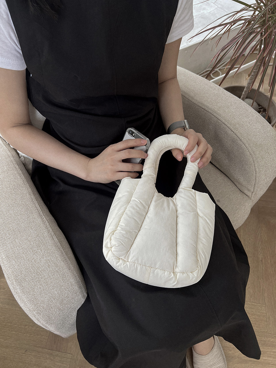Nylon quilted chain mini tote bag