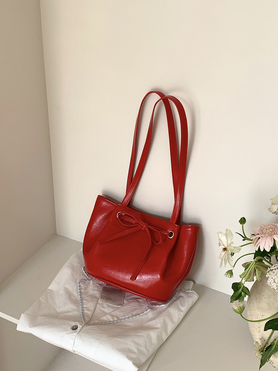 Ribbon Ballet Core Wrinkle Leather Tote Bag (6 colors)