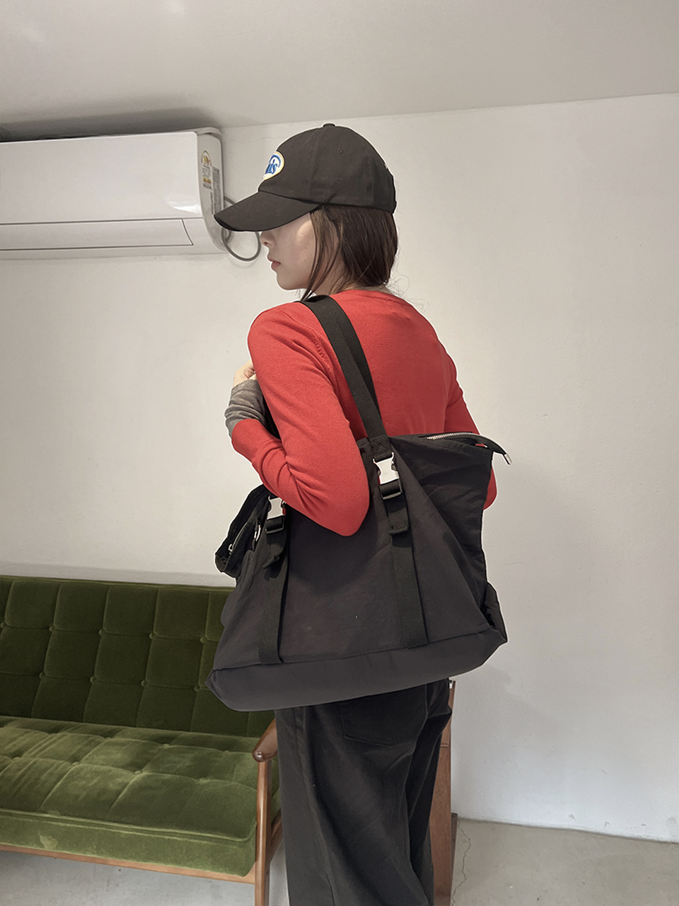 Buckle nylon shoulder bag