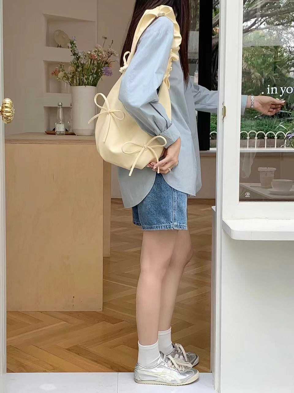 [5 colors] Ribbon Ballet Core Shirring Laser Tote Bag/Shoulder Bag