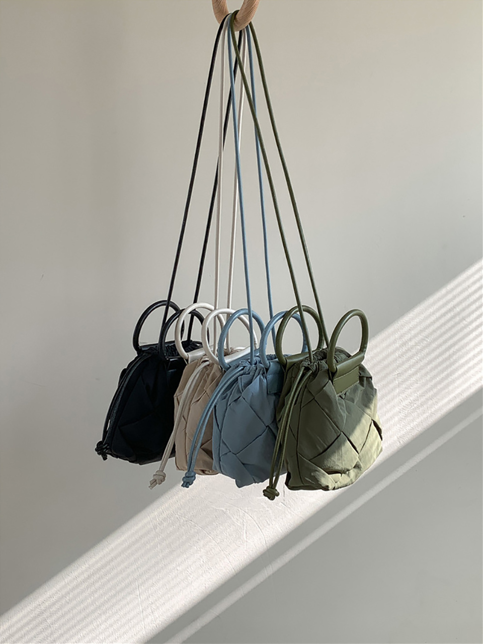 Quilted Nylon Mini Bucket Bag (4 colors)