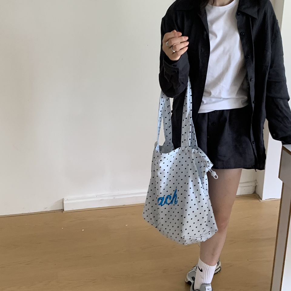 [3 colors] Dot Lettering String Bucket Bag