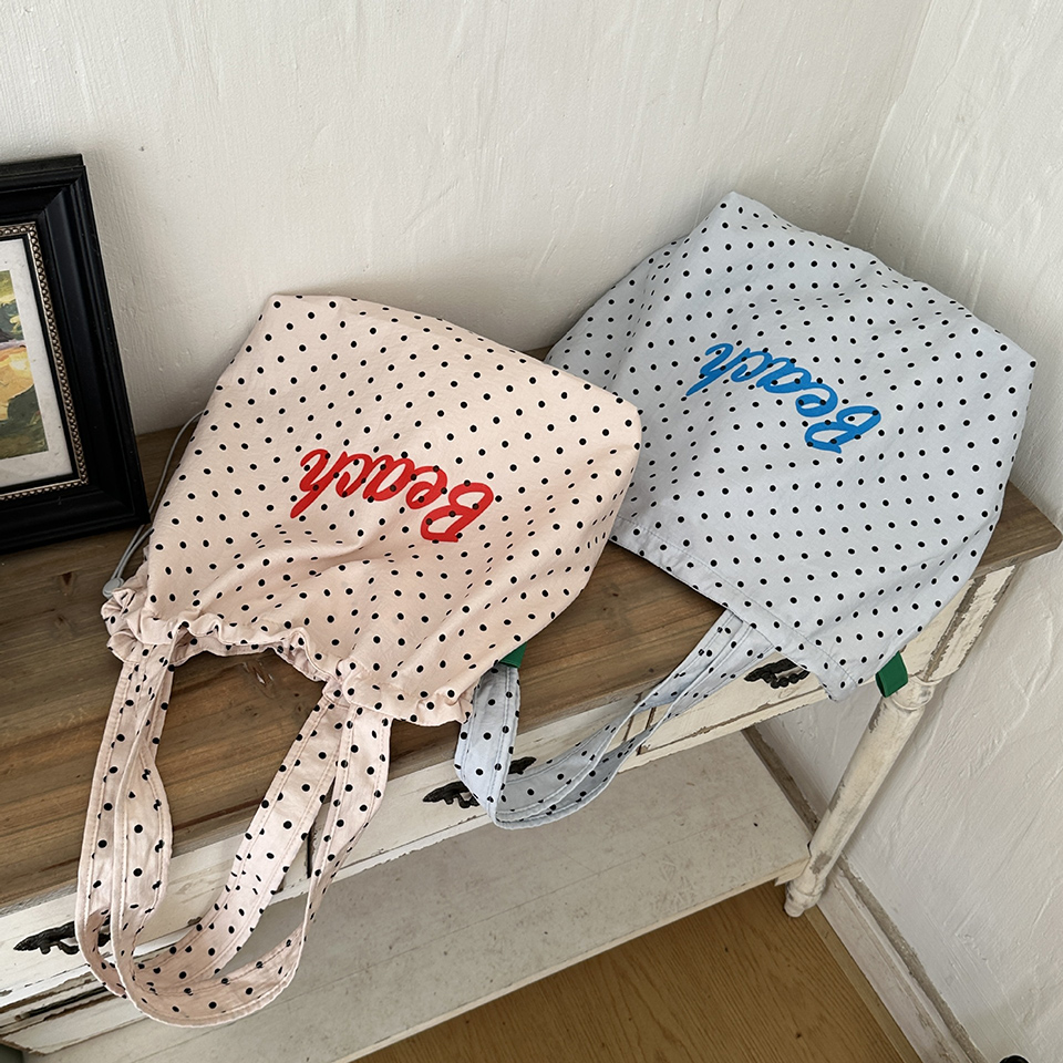 [3 colors] Dot Lettering String Bucket Bag