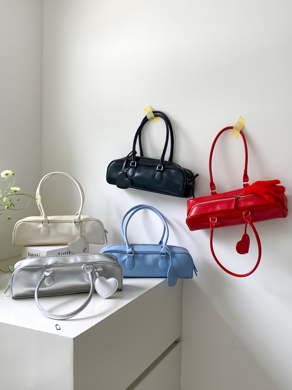 Heart Charm Square Leather Shoulder Bag