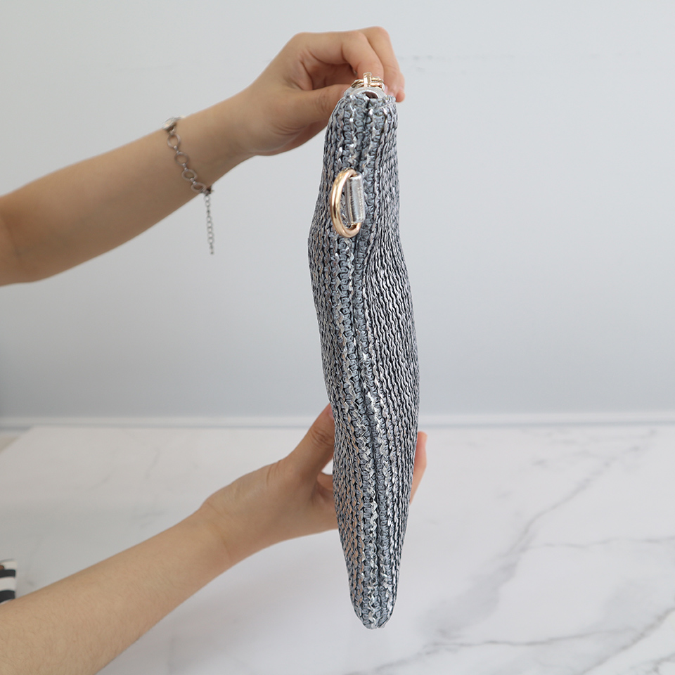 Bling Pearl Rattan Silver Cross Clutch Bag