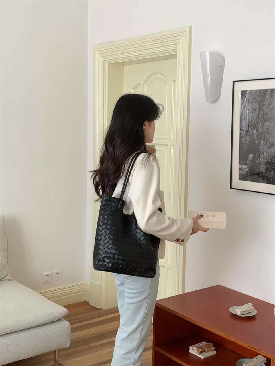 [Pouch Set] Classic Leather Square Tote Bag/Shoulder Bag