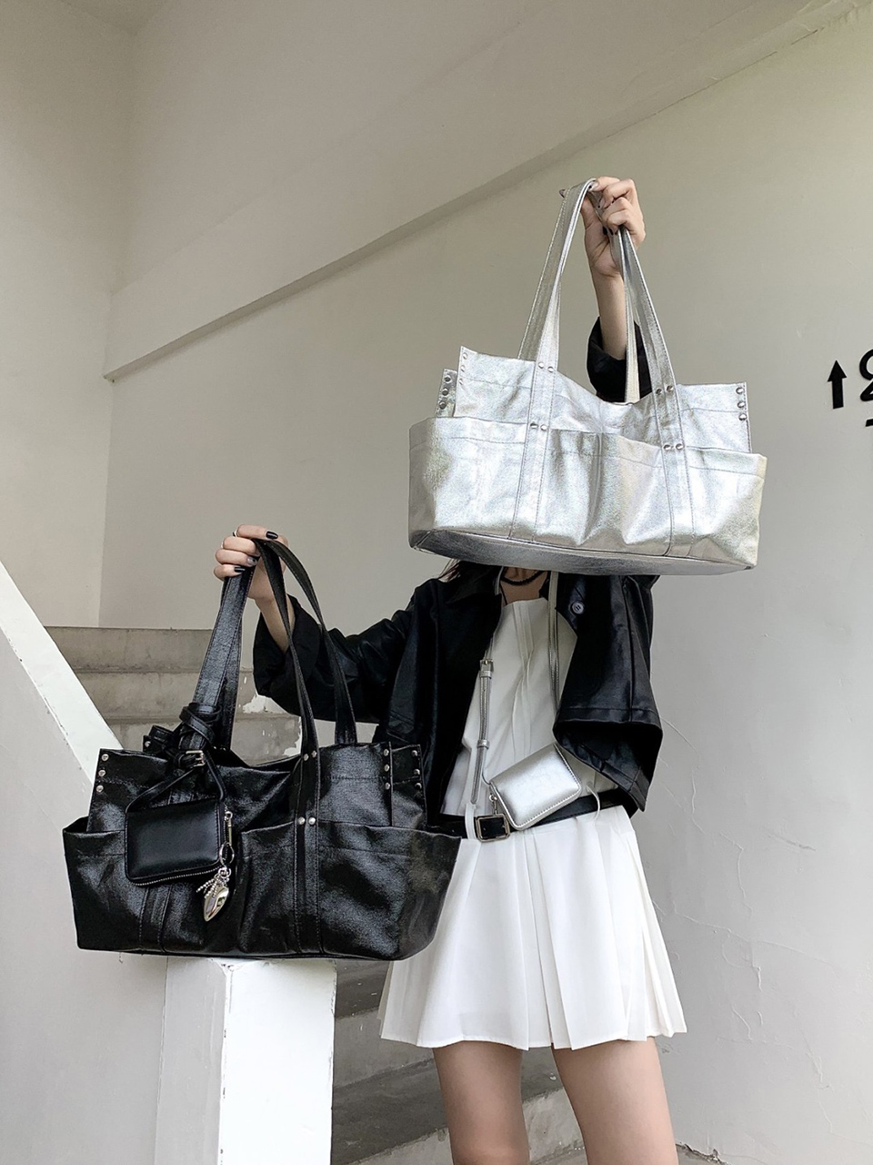 Glossy Pocket Y2K Big Tote Bag