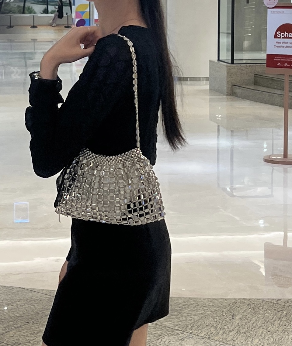 Metal Bead Net Mini Shoulder Bag