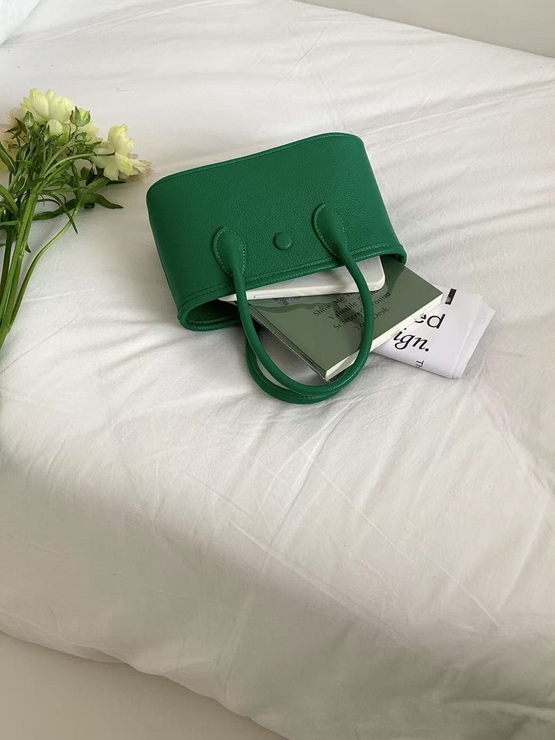 Button Square Leather Mini Tote Bag