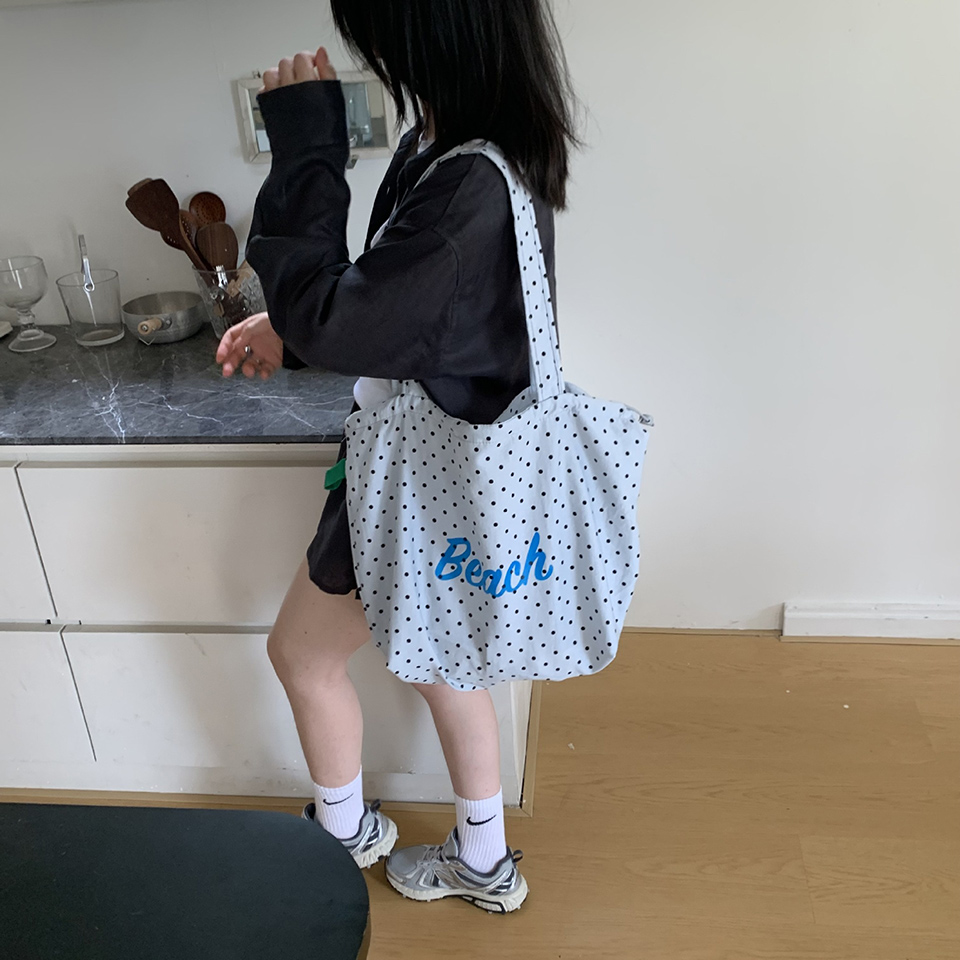 [3 colors] Dot Lettering String Bucket Bag