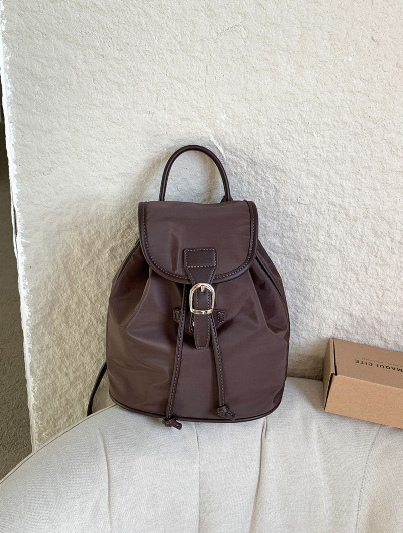 Buckle Faux Leather Nylon Mini Backpack (4 colors)