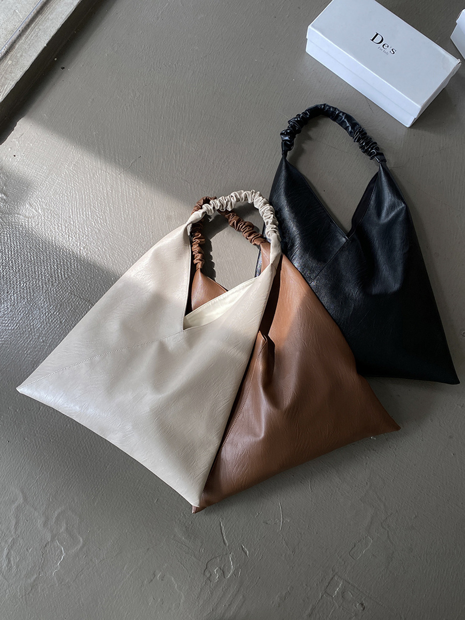 [3 colors] Shirred Leather Tote Bag/Shoulder Bag