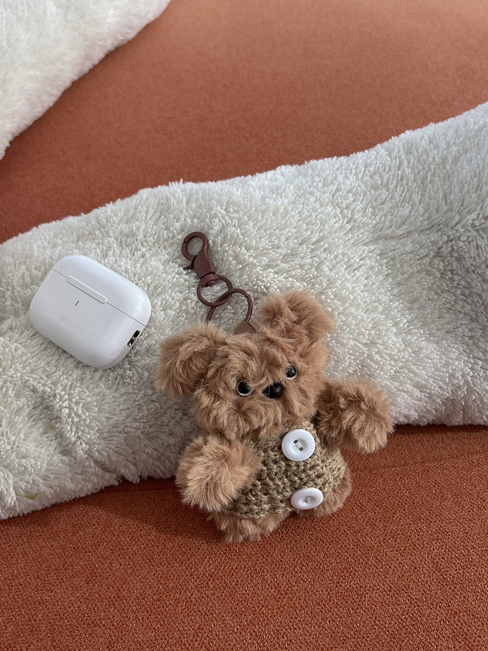 Knitted teddy bear button charm