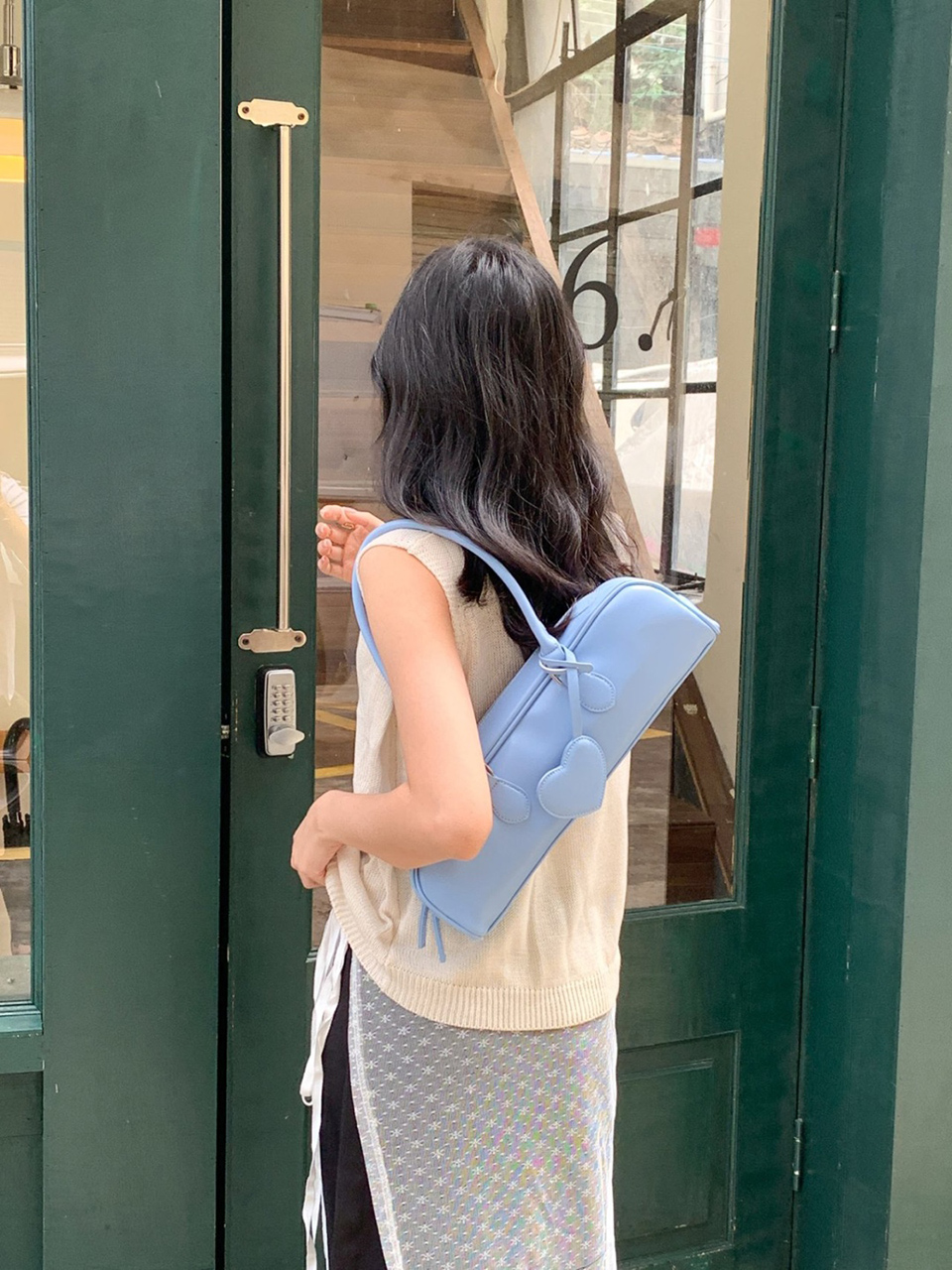 Heart Charm Square Leather Shoulder Bag