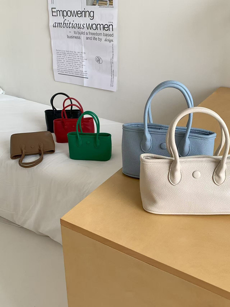 Button Square Leather Mini Tote Bag
