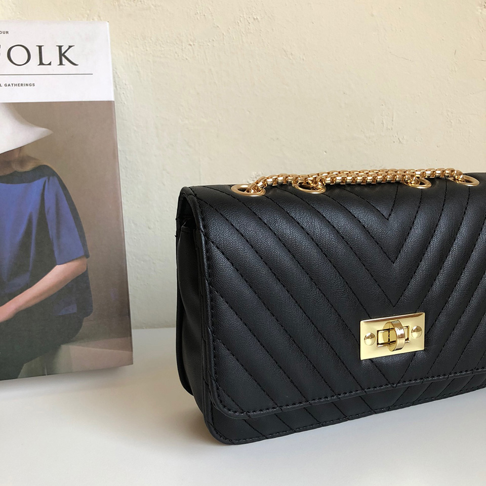 V-Quilted Mini Square Chain Bag
