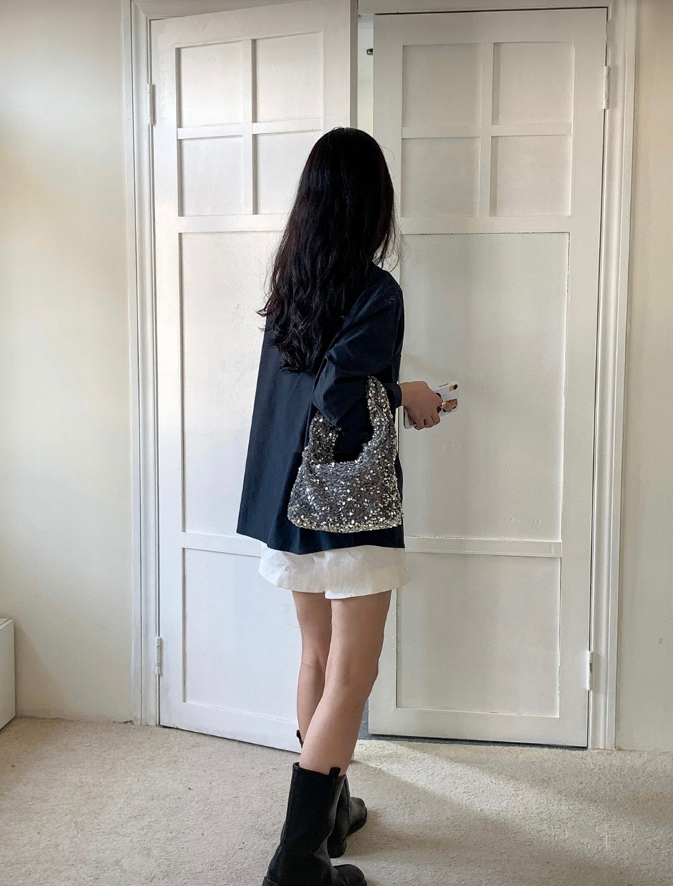 Bling Shirred Silver Mini Tote Bag