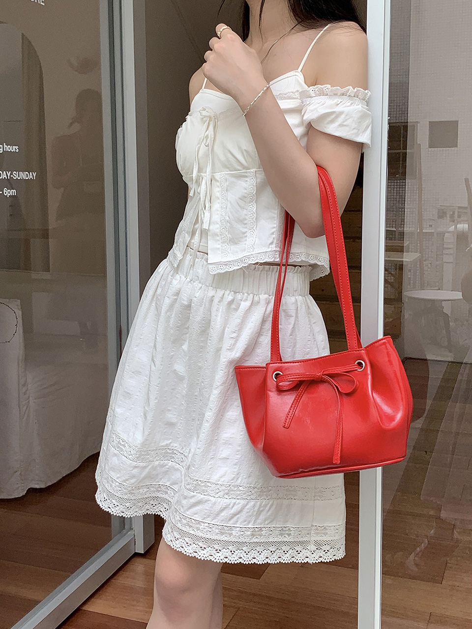 Ribbon Ballet Core Wrinkle Leather Tote Bag (6 colors)