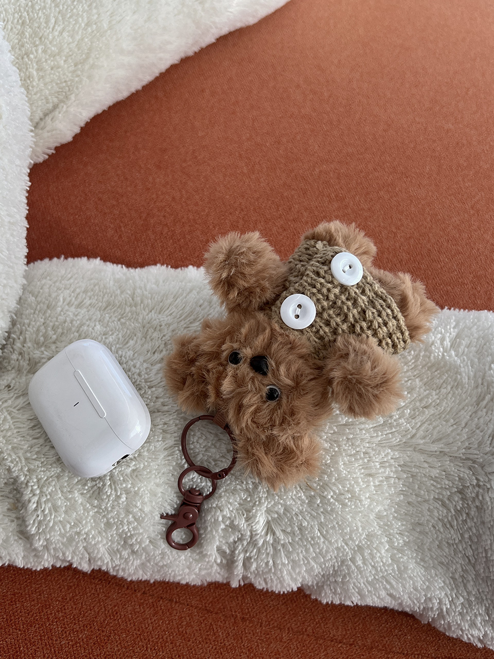 Knitted teddy bear button charm