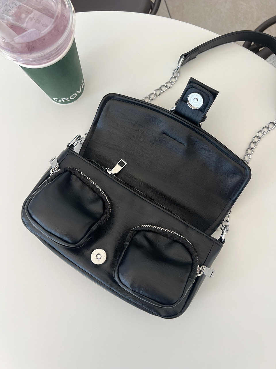 Eyelet Leather Belt Chain Mini Shoulder Bag