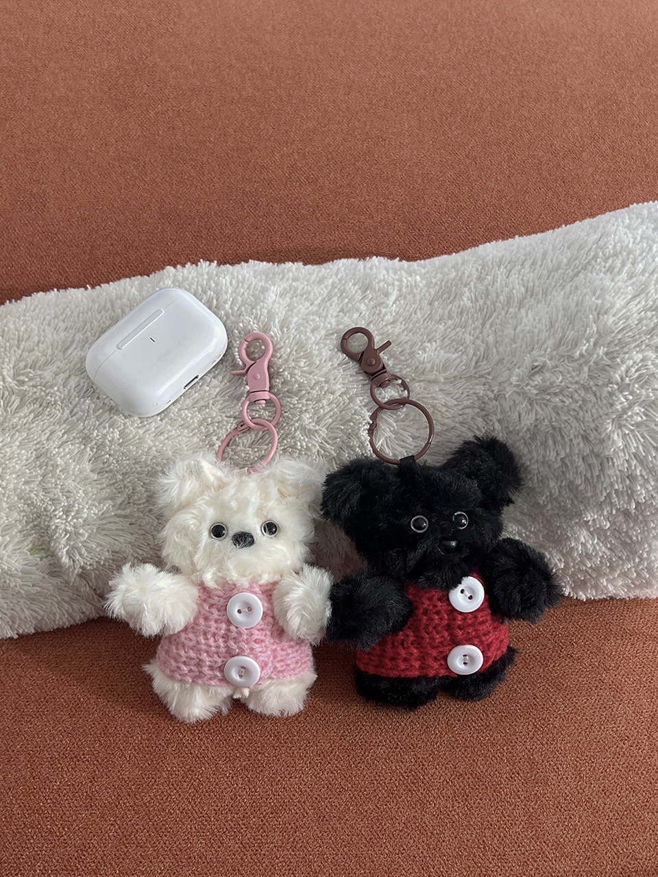 Knitted teddy bear button charm