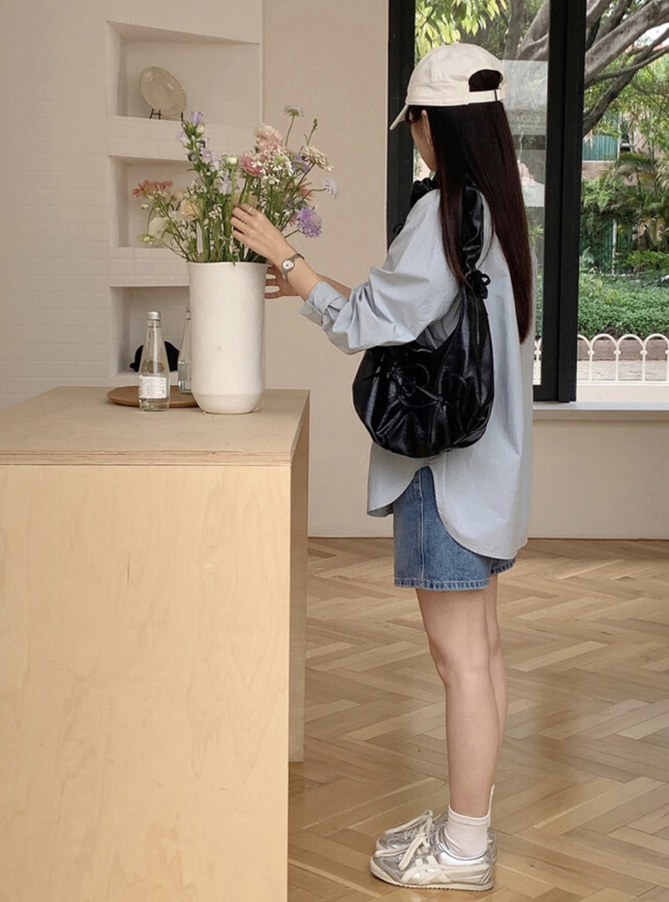 [5 colors] Ribbon Ballet Core Shirring Laser Tote Bag/Shoulder Bag