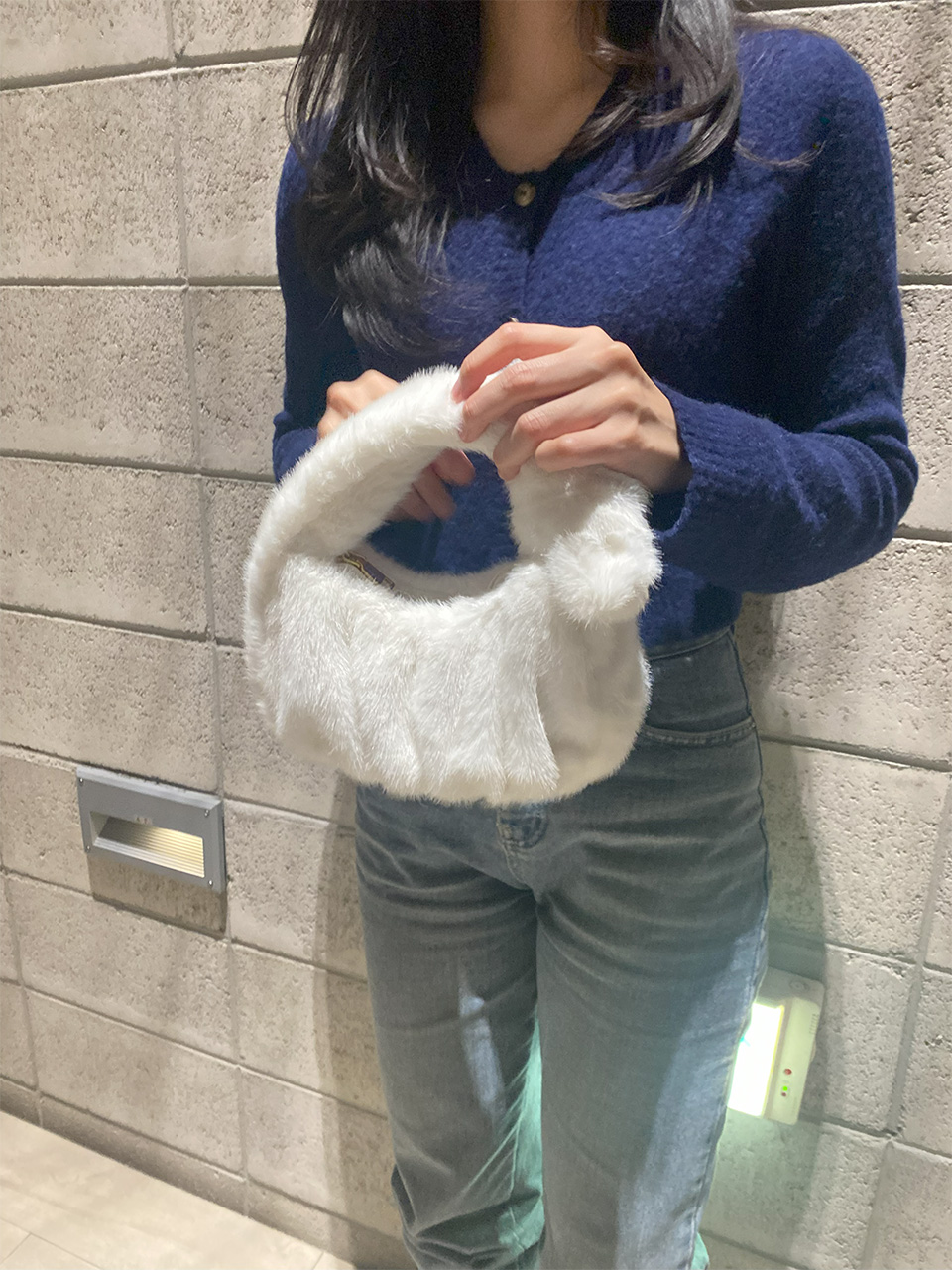Suwanee Ribbon Fur Shirring Mini Tote Bag