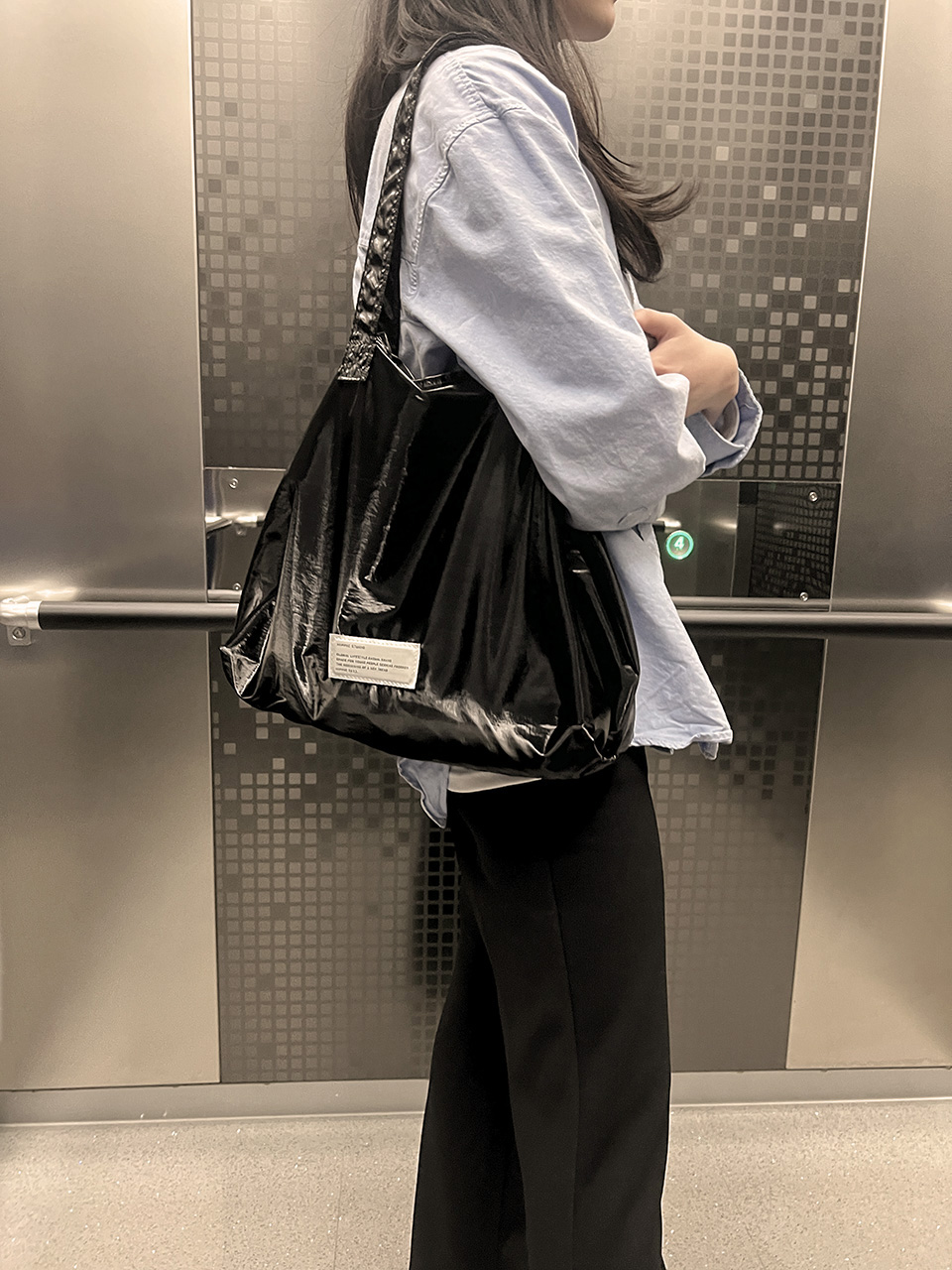 Glossy nylon shoulder bag